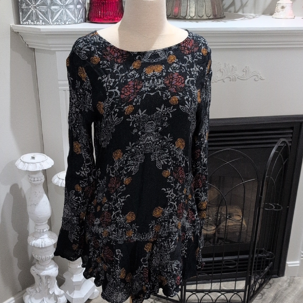 Free People Black and White Floral Patterned Dress Size Small